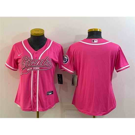 Women New York Giants Blank Pink With Patch Cool Base Stitched Baseball Jersey->women nfl jersey->Women Jersey