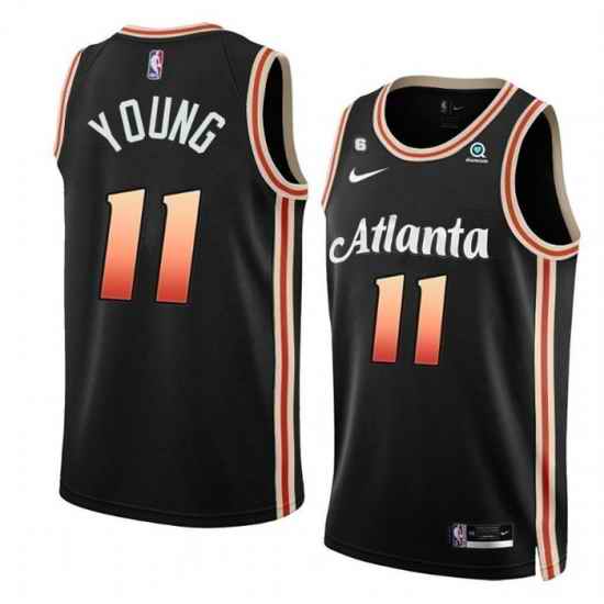 Men Atlanta Hawks 11 Trae Young Black 2022 23 City Edition With NO #6 Patch Stitched Jersey->2022 all star->NBA Jersey