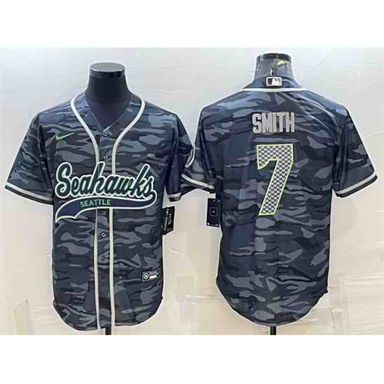 Men Seattle Seahawks #7 Geno Smith Grey Camo With Patch Cool Base Stitched Baseball Jersey->seattle seahawks->NFL Jersey