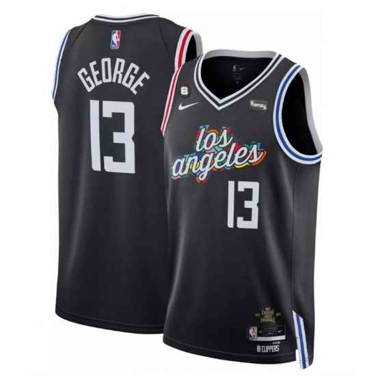 Men Los Angeles Clippers 13 Paul George Black 2022 23 City Edition With NO #6 Patch Stitched Jersey->indiana pacers->NBA Jersey