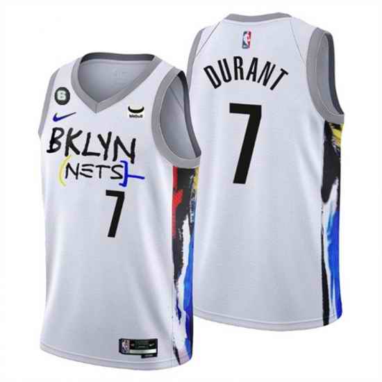 Men Brooklyn Nets 7 Kevin Durant White 2022 23 City Edition With NO #6 Patch Stitched Basketball Jersey->atlanta hawks->NBA Jersey