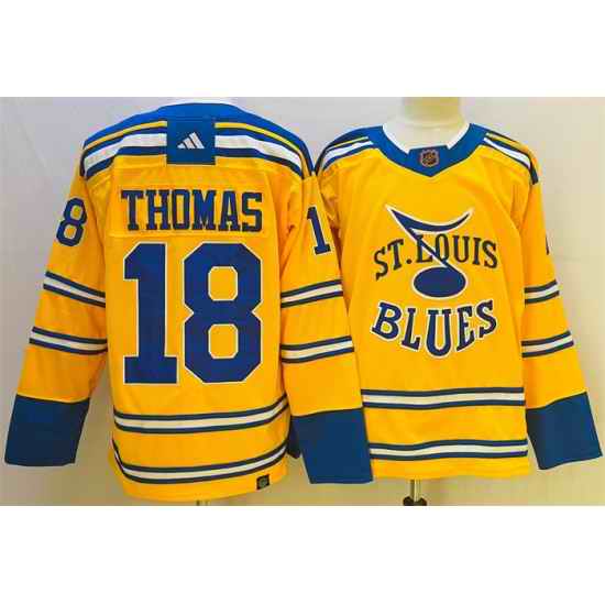 Men St  Louis Blues #18 Robert Thomas Yellow 2022 23 Reverse Retro Stitched Jersey->anaheim ducks->NHL Jersey