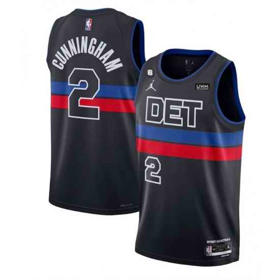Men Detroit Pistons #2 Cade Cunningham Black 2022 23 City Edition With NO 6 Patch Stitched Basketball Jersey->denver nuggets->NBA Jersey