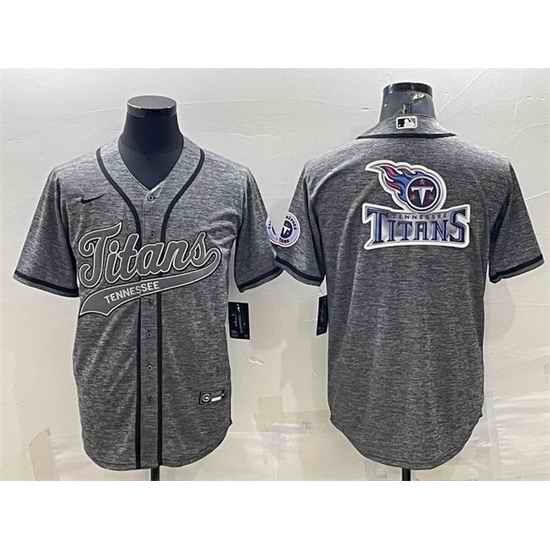 Men Tennessee Titans Grey Team Big Logo With Patch Cool Base Stitched Baseball Jersey->buffalo bills->NFL Jersey
