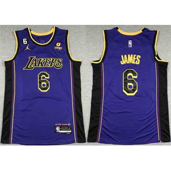 Men Los Angeles Lakers #6 LeBron James 2022 23 Purple Classic Edition No #6 Patch Stitched Basketball Jersey->los angeles clippers->NBA Jersey