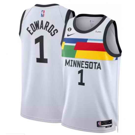 Men Minnesota Timberwolves #1 Anthony Edwards White 2022 23 City Edition With NO 6 Patch Stitched Jersey->new orleans pelicans->NBA Jersey