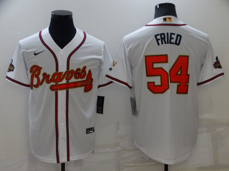 Braves #54 Max Fried White 2022 Gold Program Nike Cool Base Jersey->atlanta braves->MLB Jersey