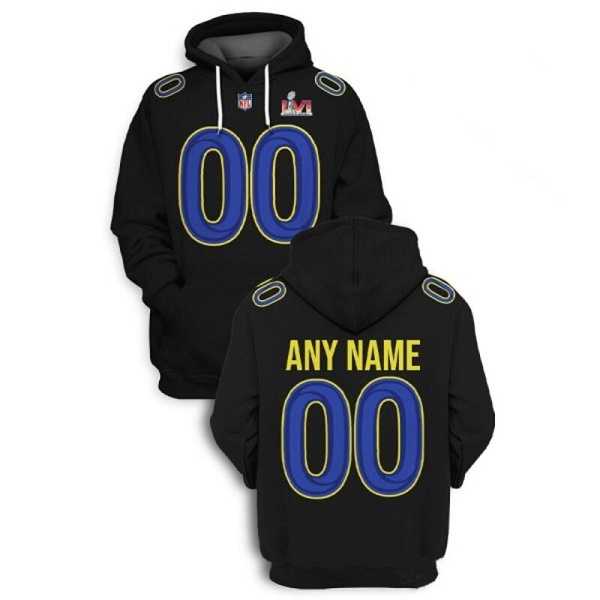 Mens Los Angeles Rams Custom 2022 Black Super Bowl LVI Pullover Hoodie->customized nfl jersey->Custom Jersey