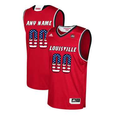 Mens Louisville Cardinals Customized Red USA Flag College Basketball Jersey->customized ncaa jersey->Custom Jersey