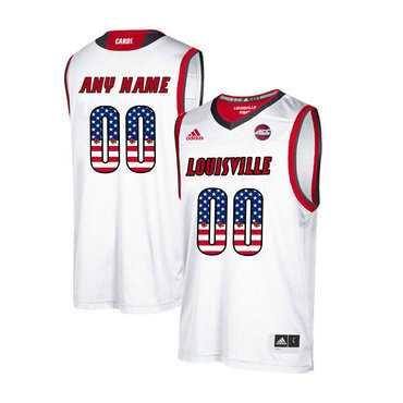 Mens Louisville Cardinals Customized White USA Flag College Basketball Jersey->customized ncaa jersey->Custom Jersey