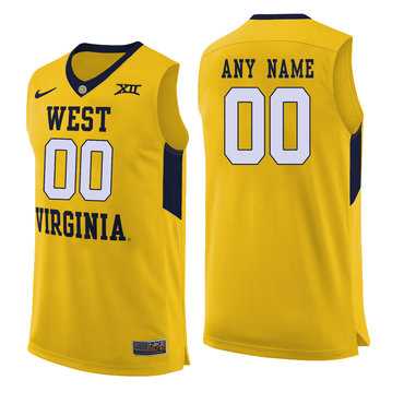 Men%27s West Virginia Mountaineers Yellow Customized College Basketball Jersey->customized ncaa jersey->Custom Jersey
