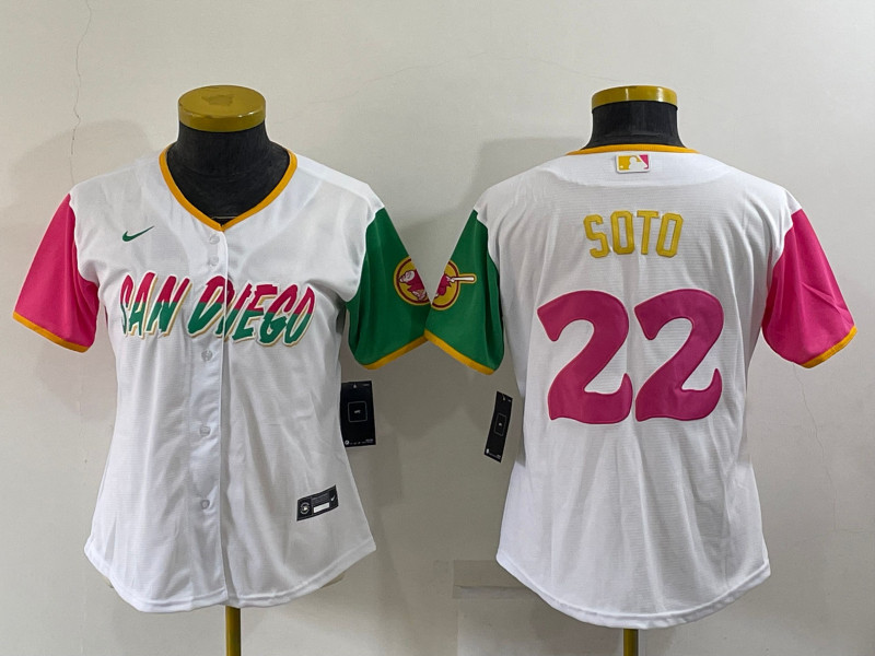 Padres #22 Juan Soto White Women Nike 2022 City Connect Cool Base Jersey->women mlb jersey->Women Jersey
