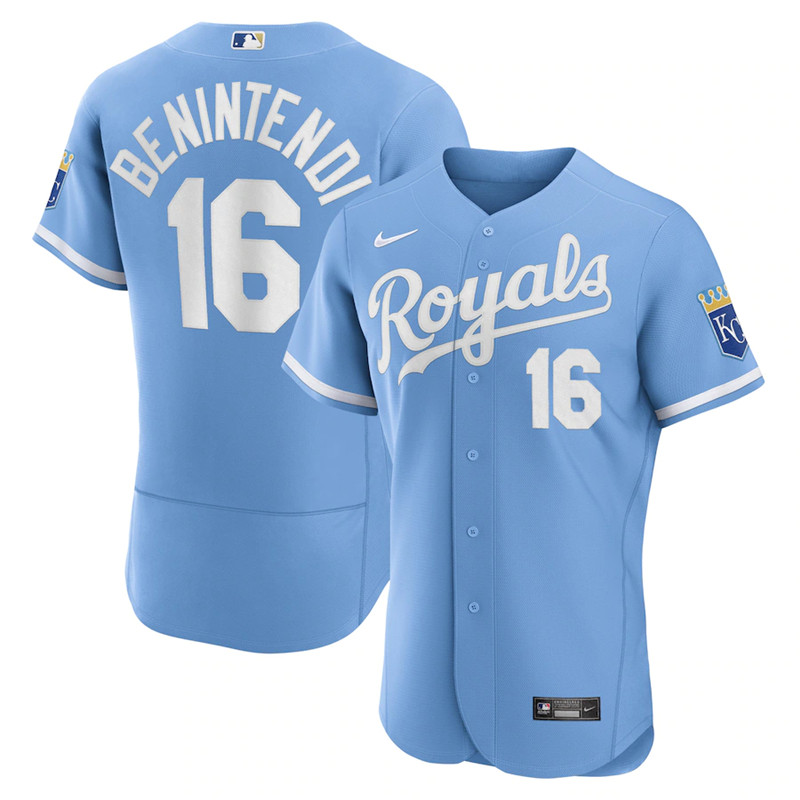 Royals #16 Andrew Benintendi Light Blue Nike 2022 Alternate Flexbase Jersey->kansas city royals->MLB Jersey