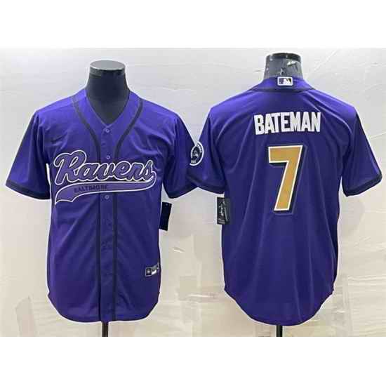 Men Baltimore Ravens #7 Rashod Bateman Purple Gold With Patch Cool Base Stitched Baseball Jersey->baltimore ravens->NFL Jersey
