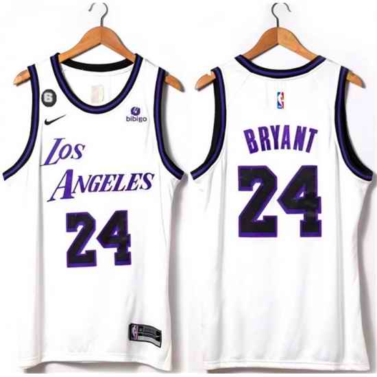Men Los Angeles Lakers 24 Kobe Bryant 2022 23 White With NO #6 Patch Stitched Basketball Jersey->memphis grizzlies->NBA Jersey