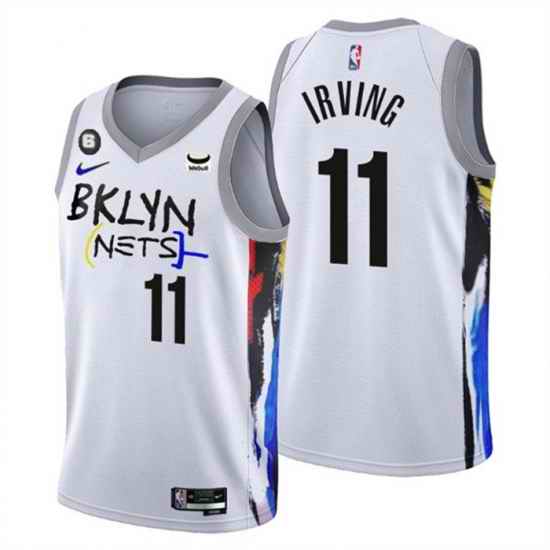 Men Brooklyn Nets 11 Kyrie Irving White 2022 23 City Edition With NO #6 Patch Stitched Basketball Jersey->charlotte hornets->NBA Jersey