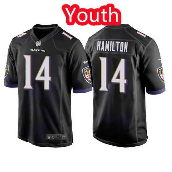 Youth Baltimore Ravens #14 Kyle Hamilton Black Jersey->women nfl jersey->Women Jersey