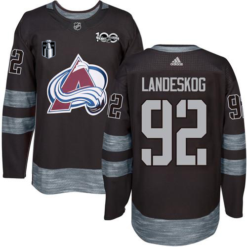 Adidas Colorado Avalanche #92 Gabriel Landeskog Black 2022 Stanley Cup Final Patch 100th Anniversary Stitched NHL Jersey Men’s->youth nhl jersey->Youth Jersey