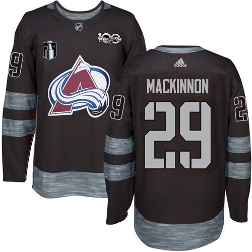 Adidas Colorado Avalanche #29 Nathan MacKinnon Black 2022 Stanley Cup Final Patch 100th Anniversary Stitched NHL Jersey Men’s->colorado avalanche->NHL Jersey