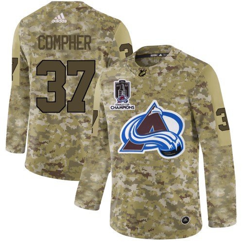 Adidas Colorado Avalanche #37 J.T. Compher Camo 2022 Stanley Cup Champions Authentic Stitched NHL Jersey Men’s->colorado avalanche->NHL Jersey