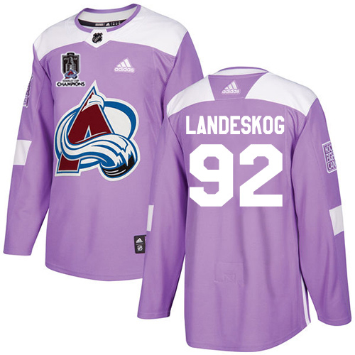 Adidas Colorado Avalanche #92 Gabriel Landeskog Purple 2022 Stanley Cup Champions Authentic Fights Cancer Stitched NHL Jersey Men’s->women nhl jersey->Women Jersey