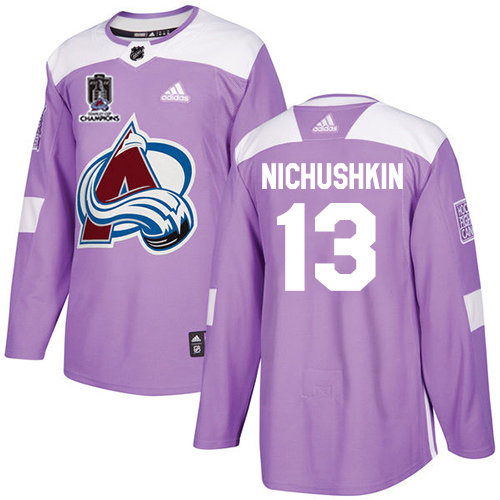 Adidas Colorado Avalanche #13 Valeri Nichushkin Purple 2022 Stanley Cup Champions Authentic Fights Cancer Stitched NHL Jersey Men’s->colorado avalanche->NHL Jersey
