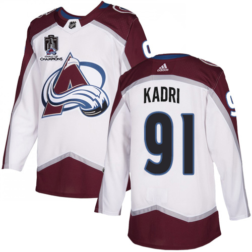 Adidas Colorado Avalanche #91 Nazem Kadri White 2022 Stanley Cup Champions Road Authentic Stitched NHL Jersey Men’s->colorado avalanche->NHL Jersey