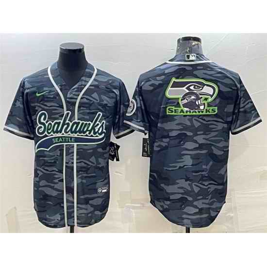 Men Seattle Seahawks Grey Camo Team Big Logo With Patch Cool Base Stitched Baseball Jersey->seattle seahawks->NFL Jersey
