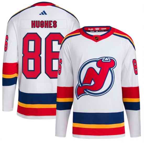 Men New Jersey Devils 86 Jack Hughes White 2022 #23 Reverse Retro Stitched Jersey->montreal canadiens->NHL Jersey