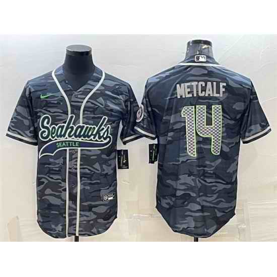 Men Seattle Seahawks #14 DK Metcalf Grey Camo With Patch Cool Base Stitched Baseball Jersey->seattle seahawks->NFL Jersey