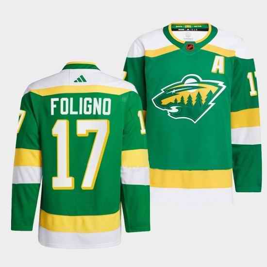 Men Minnesota Wild #17 Marcus Foligno Green 2022 23 Reverse Retro Stitched Jersey->los angeles kings->NHL Jersey