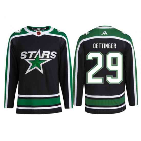 Men Dallas Stars 29 Jake Oettinger Black 2022 #23 Reverse Retro Stitched Jersey->detroit red wings->NHL Jersey