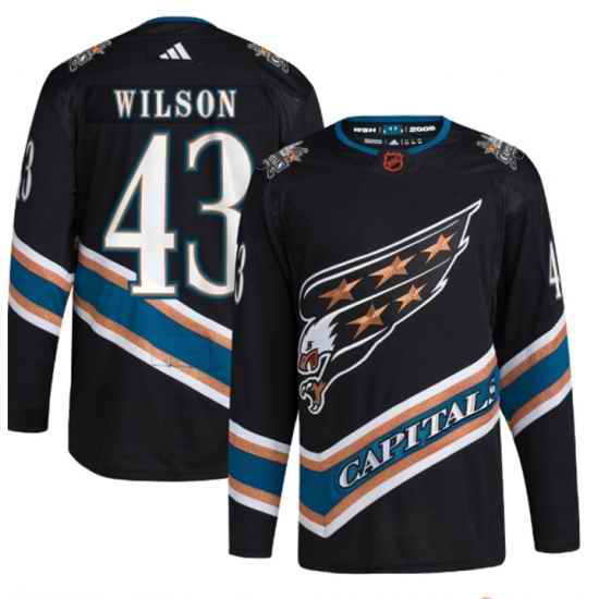 Men Washington Capitals 43 Tom Wilson Black 2022 #23 Reverse Retro Stitched Jersey->winnipeg jets->NHL Jersey