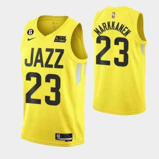 Men Utah Jazz 23 Lauri Elias Markkanen With No #6 Patch Yellow 2022 23 Association Edition Stitched Basketball Jersey->colorado avalanche->NHL Jersey