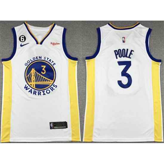 Men Golden State Warriors #3 Jordan Poole White With No 6 Patch Stitched Jersey->detroit pistons->NBA Jersey