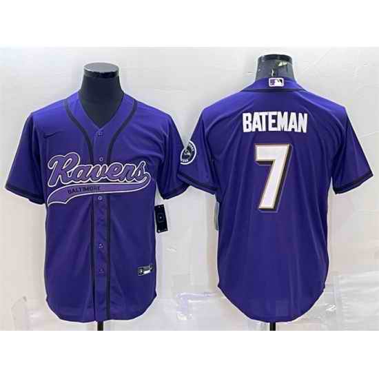 Men Baltimore Ravens #7 Rashod Bateman Purple With Patch Cool Base Stitched Baseball Jersey->baltimore ravens->NFL Jersey