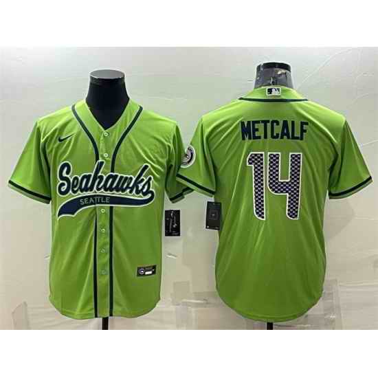Men Seattle Seahawks #14 DK Metcalf Green With Patch Cool Base Stitched Baseball Jersey->seattle seahawks->NFL Jersey