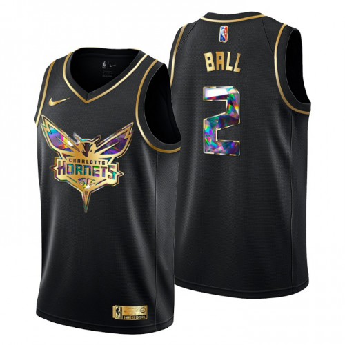 Charlotte Charlotte Hornets #2 Lamelo Ball Men’s Golden Edition Diamond Logo 2021/22 Swingman Jersey – Black Men’s->charlotte hornets->NBA Jersey