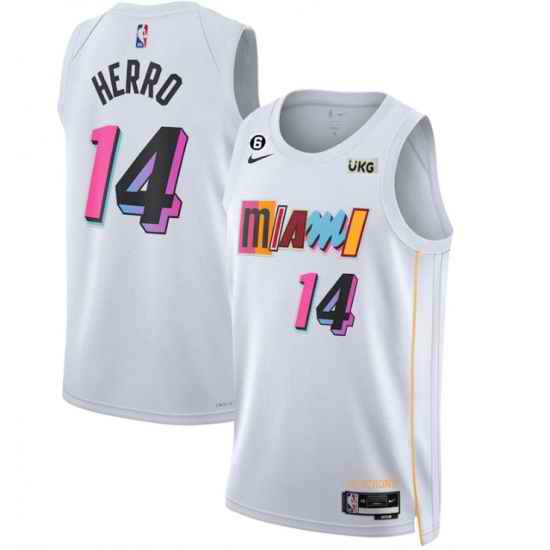 Men Miami Heat 14 Tyler Herro White 2022 23 City Edition With NO #6 Patch Stitched Jersey->memphis grizzlies->NBA Jersey