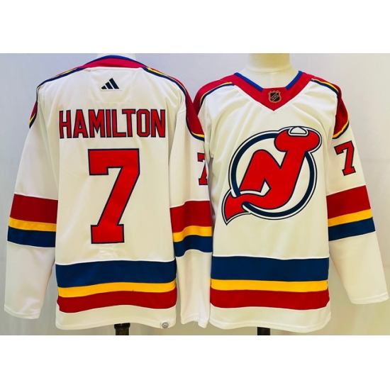 Men New Jersey Devils #7 Dougie Hamilton White 2022 23 Reverse Retro Stitched Jersey->montreal canadiens->NHL Jersey