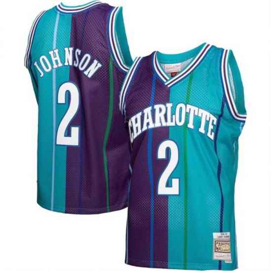 Men Charlotte Hornets #2 Larry Johnson Teal Purple Split 1992 93 Mitchell  26 Ness Swingman Stitched Jersey->brooklyn nets->NBA Jersey
