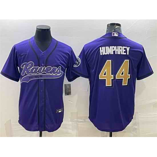 Men Baltimore Ravens #44 Marlon Humphrey Purple Gold With Patch Cool Base Stitched Baseball Jersey->baltimore ravens->NFL Jersey
