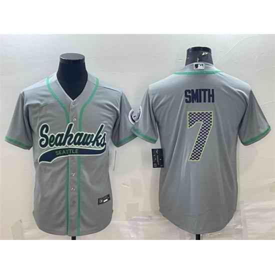 Men Seattle Seahawks #7 Geno Smith Grey With Patch Cool Base Stitched Baseball Jersey->seattle seahawks->NFL Jersey