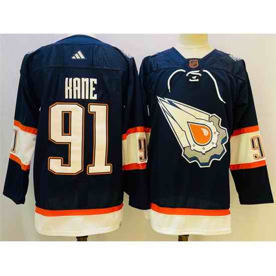 Men Edmonton Oilers 91 Evander Kane Navy 2022 #23 Reverse Retro Stitched Jersey->los angeles kings->NHL Jersey