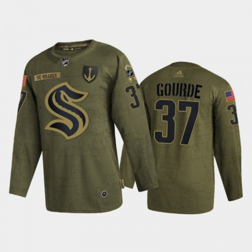 Seattle Seattle Kraken #37 Yanni Gourde Men’s Adidas Veterans Day 2022 Military Appreciation NHL Jersey – Olive Men’s->women nhl jersey->Women Jersey