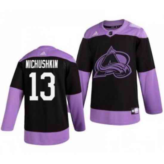 Men Colorado Avalanche Valeri Nichushkin #13 Black Hockey Fights Cancer Practice Jersey->boston bruins->NHL Jersey