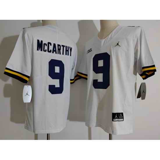 Men's Michigan Wolverines Eamonn Dennis #9 White Brand Jordan Football College Jersey->minnesota twins->MLB Jersey