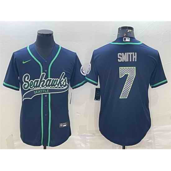 Men Seattle Seahawks #7 Geno Smith Navy With Patch Cool Base Stitched Baseball Jersey->seattle seahawks->NFL Jersey