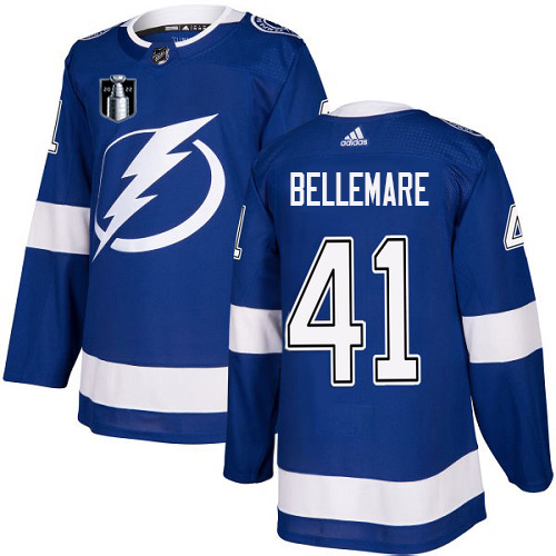 Adidas Tampa Bay Lightning #41 Pierre-Edouard Bellemare Blue 2022 Stanley Cup Final Patch Home Authentic Stitched NHL Jersey Men’s->youth nhl jersey->Youth Jersey