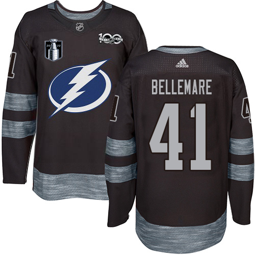 Adidas Tampa Bay Lightning #41 Pierre-Edouard Bellemare Black 2022 Stanley Cup Final Patch 100th Anniversary Stitched NHL Jersey Men’s->tampa bay lightning->NHL Jersey